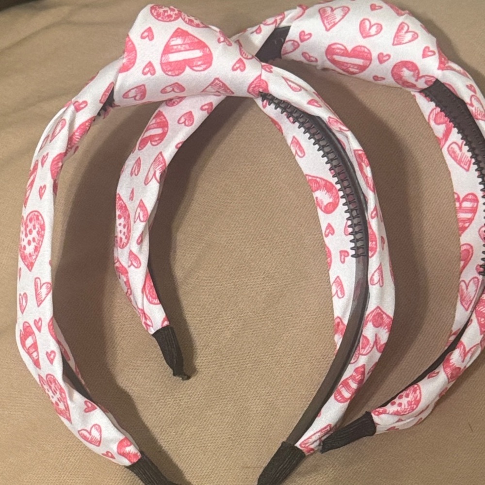 White & Pink Heart Pattern Headbands - Set of 2